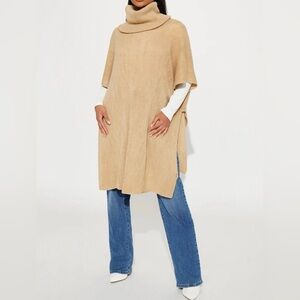 Fashion Nova Tan Rowana Cowl Neck Shawl Sweater Cardigan